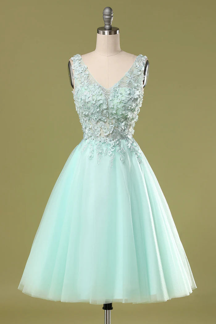 Weitese Dress Mint Green V Neck Sleeveless Short Homecoming Dress Appliques A-Line Party Dress